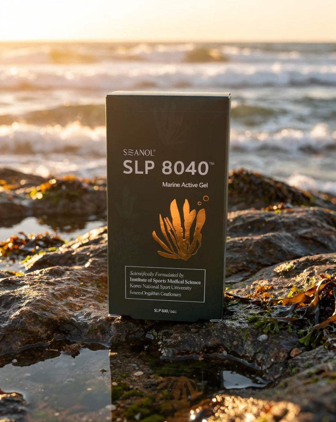 SLP8040 Marine Active Gel — premium marine polyphenol recovery gel on the seashore